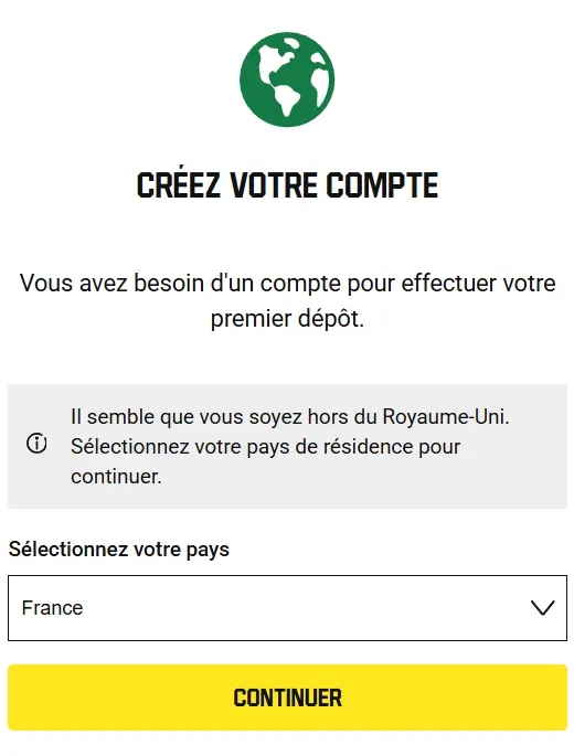 Formulaire d'inscription Unibet