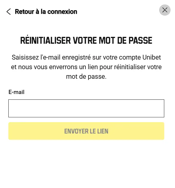 Formulaire de problème de connexion Unibet