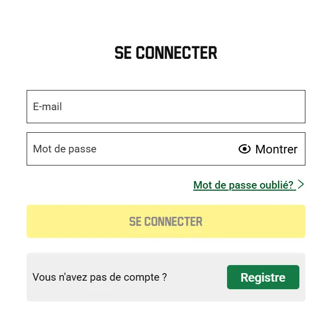 Formulaire de connexion Unibet