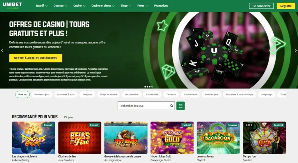 Site Web du casino Unibet