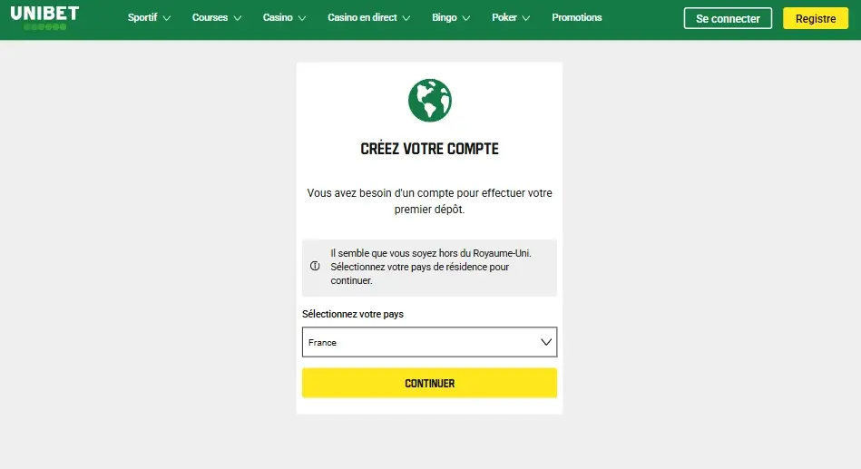 Inscription sur Unibet