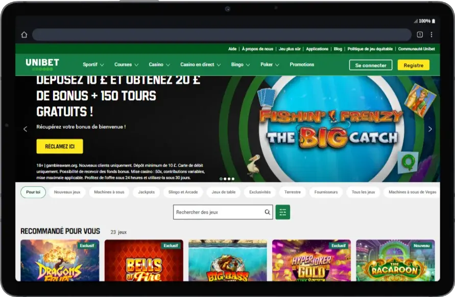 App Unibet pour tablettes