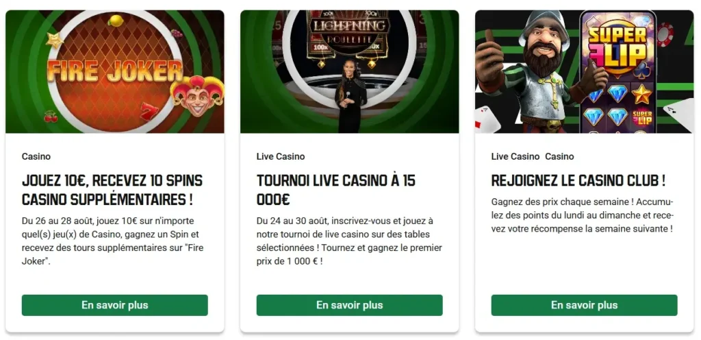 Offres de bonus du casino Unibet