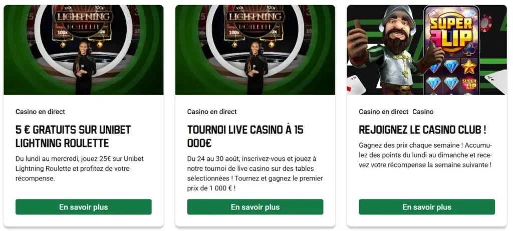 Bonus exclusifs du casino Unibet