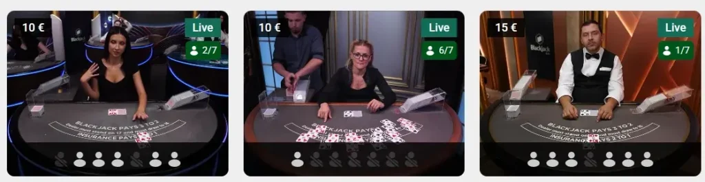 Jeux de Blackjack en direct Unibet